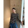 Korean Style Striped T Shirt With Tie Details For Fall Winter Fashion