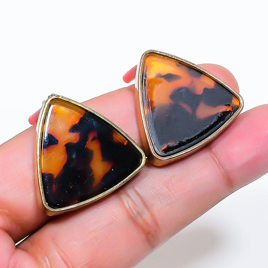 Natural Montana Agate Gemstone Brass Jewelry Earring 1.02 AE-12911