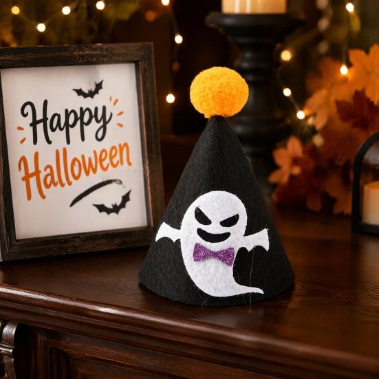 Halloween Pet Accessories Pointed Hat, Cute Ghost Witch Pumpkin Cat Pom-pom Hat for Cats And Small Dogs Holiday Party Accessory Lightweight