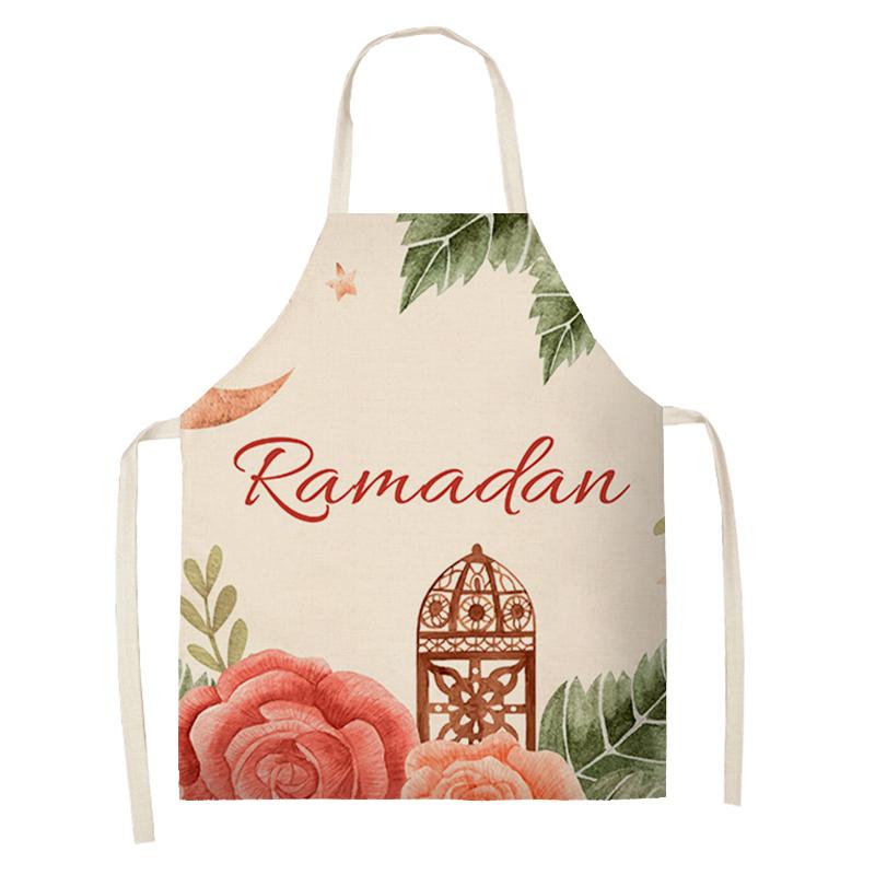Cooking Baking Apron Eid Mubarak Mosque Printed Bib Muslim Ramadan Karim Kitchen Apron Women Star Crescent Moon Decoration
