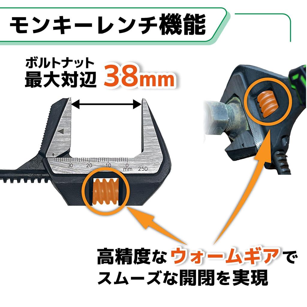 Engineer Hybrid Can Turn Stripped Maximum Adjustable Pipe Wrench, TWM-13, Bolts, Opening Wrench/38.5mm, Wrench/45mm