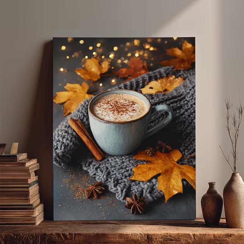 Autumn Spice Latte Canvas Poster - Fall Kitchen, Living Room, Office Decor - Coffee Lover Gift with