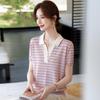 Mom's Summer Striped Short-Sleeve Ice Silk Knit Top