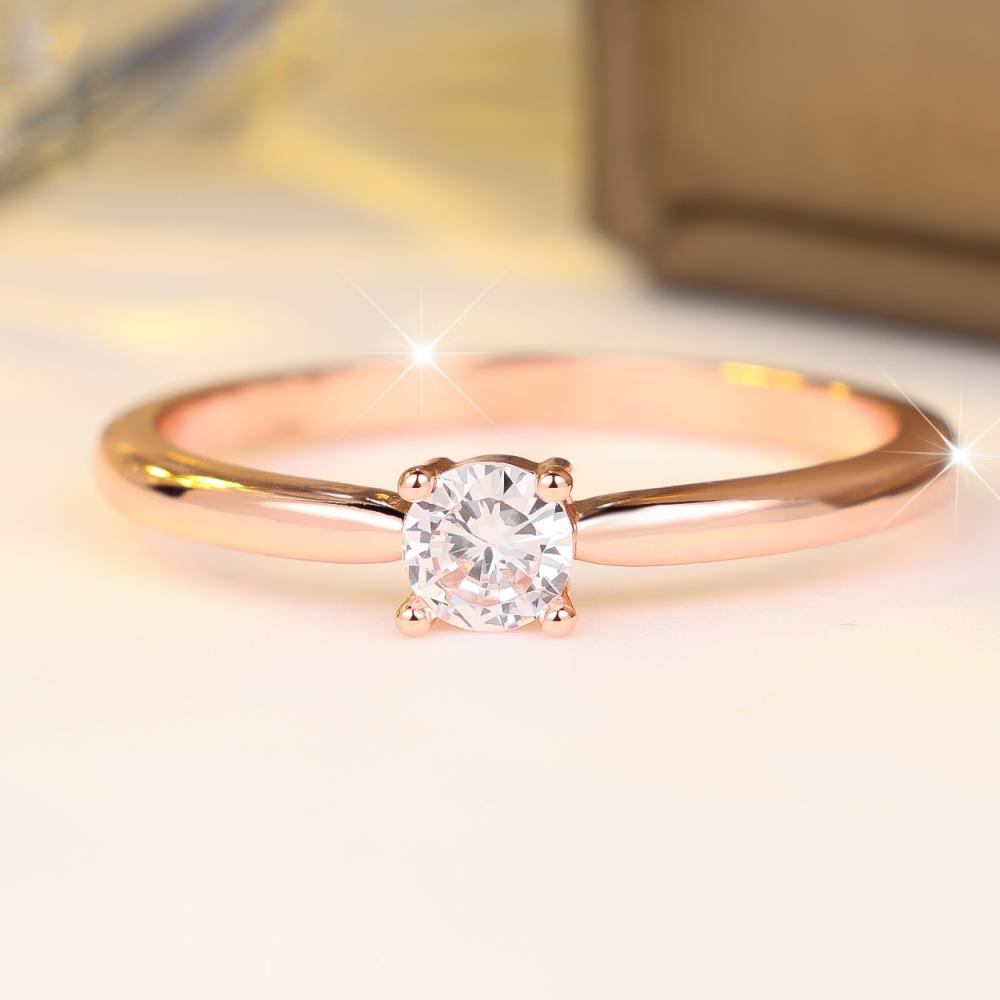 Exquisite Three Color Available Round White Zircon Solitaire Band Ring for Women Daily Wear and Wedding
