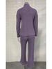 Spring 2025 Women's Solid Color Zippered Knit Set: High Neck Ribbed Loungewear Two-Piece