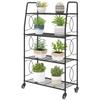 4-Tier Metal Plant Stand, Heavy Duty Ladder Shelf Potted Plants Display Rack with Lockable Wheels