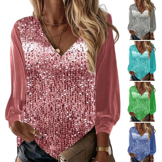Top da Donna Morbido per Vestirsi Comodo Bello Moda Paillettes Brillanti Primavera Streetwear