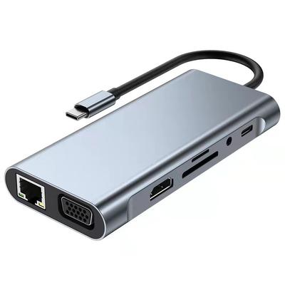 11 v 1 dokovací stanice Type C s HDMI, VGA, čtečkou karet, rozbočovačem USB 3.0, rychlým nabíjením PD pro notebooky MacBook