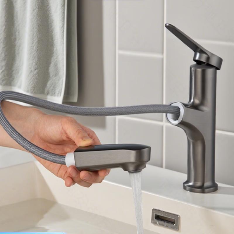 TLXT Matte Black Pull-Out Rotatable Basin Faucet