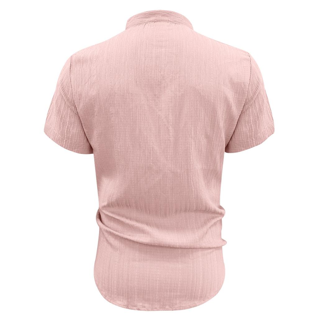 Summer new men's casual versatile shirt solid color slim-fitting short-sleeved top