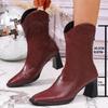 New European and American Large-size Martin Boots, Women's Pointed High-heeled Leather Short Boots, Fashionable New Rear Zipper Leather Boots