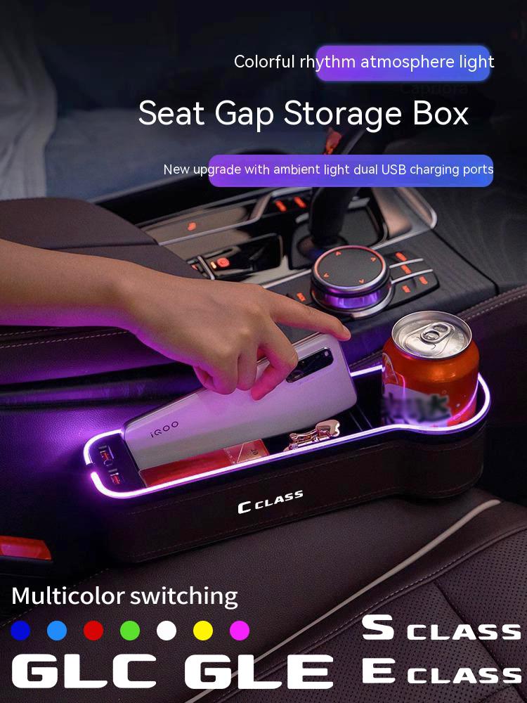 WNNR9 For Mercedes Benz A B C E S Class GLA GLB GLC GLE GLK GLS Sprinter Car LED 7 Colors Adjustable Seat Gap Crevice Slot Storage Box