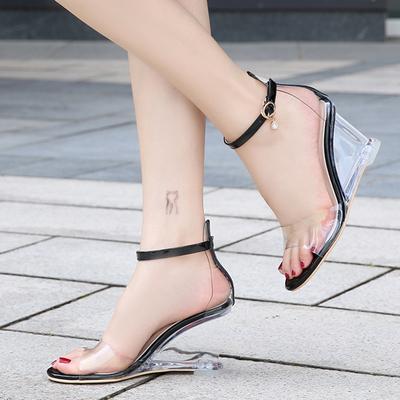Fashion Shoes Large Size High -Heeled 8cm Transparent Pumping Shoes Wedge High -Heeled Pvc Catwalk Daily Sexy Sandals Women