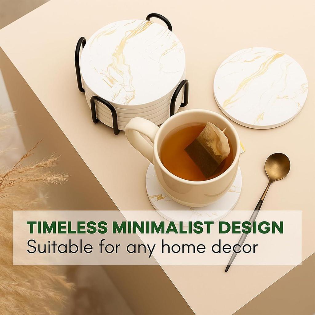 Ceramic Coasters with Matt Finish On Top & Cork Base | Coasters for Cups Set of 6