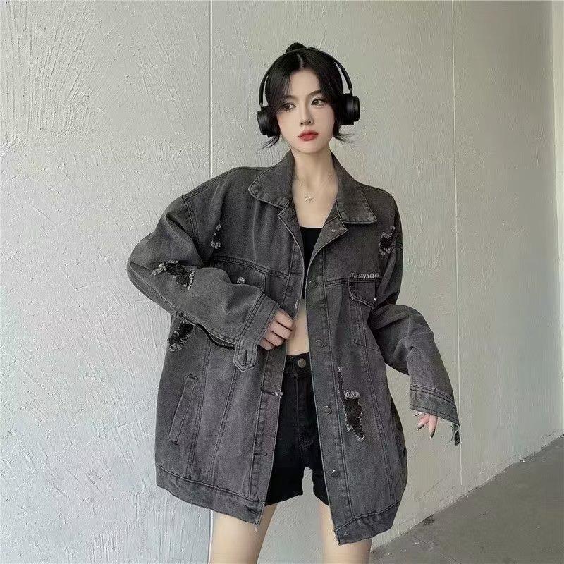 

Винтажная джинсовая куртка Tide для женщин, Осень/Зима 2023, Свободный повседневный топ в стиле BF 2XL