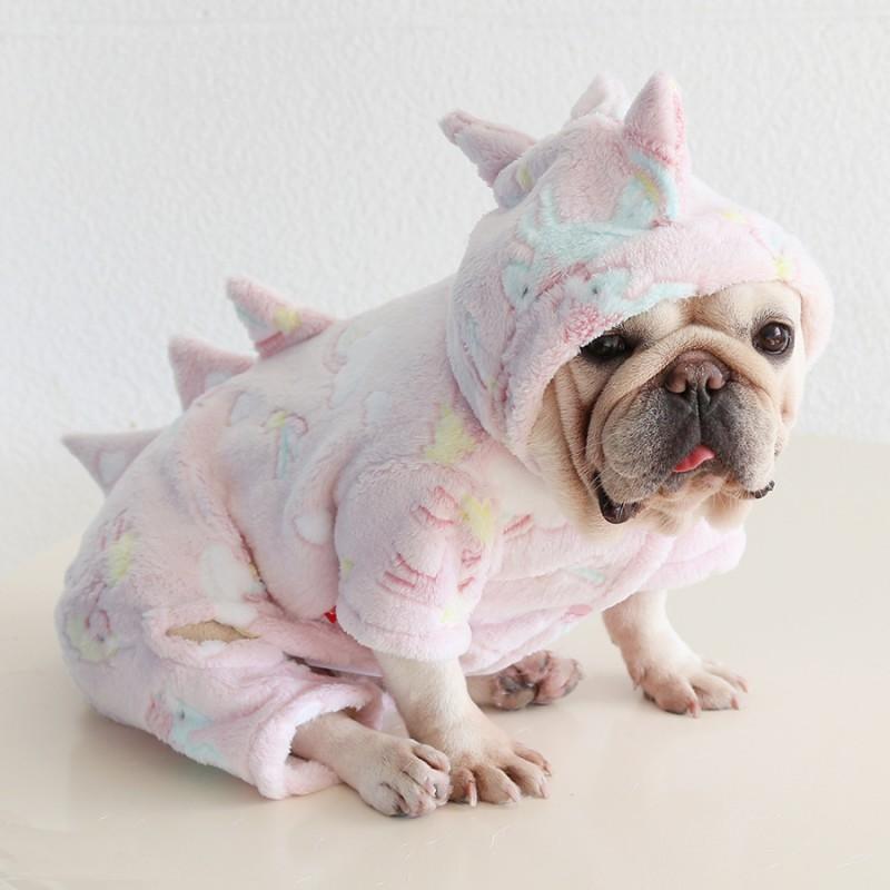 Petstyle French Bulldog Soft Dinosaur Fleece Pajamas Pet Clothes English Pug Corgi
