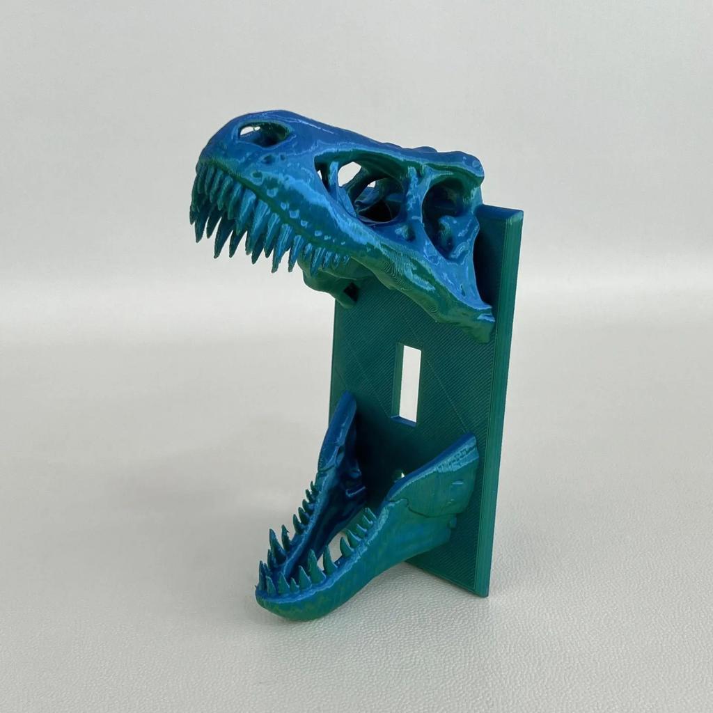 3D Kryt vypínače s dinosauří lebkou a ostrými zuby, Snadno instalovatelný dekorativní panel do dětského pokoje, Akcent do ložnice s hororovým motivem