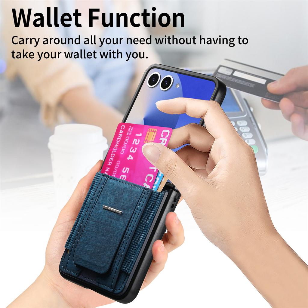 For Samsung Galaxy Z Flip7 5G Case Kickstand Retro Leather Back Cover with Card Holder