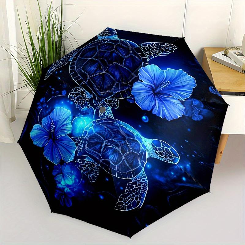 

Turtle, Flower Automatic Folding Umbrella 8 Ribs, Durable Iron Frame, Bright Color Pattern Compact Travel Umbrella, Suitable for Outdoor, B