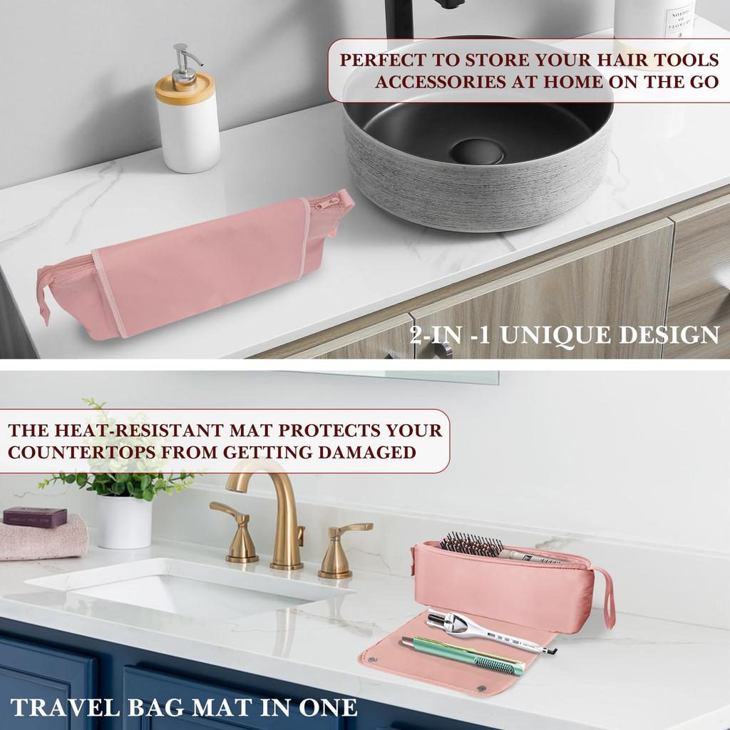 Linkidea Travel Bag and Portable Travel Essentials Travel Organizer for Hair Tool Storage Bag Gift for Frequent Travelers Heat-Resistant Mat, Women,