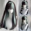 Cosplay Ombre Mint Green Brown Hair Fluffy Long Straight Wig with Bangs  Halloween