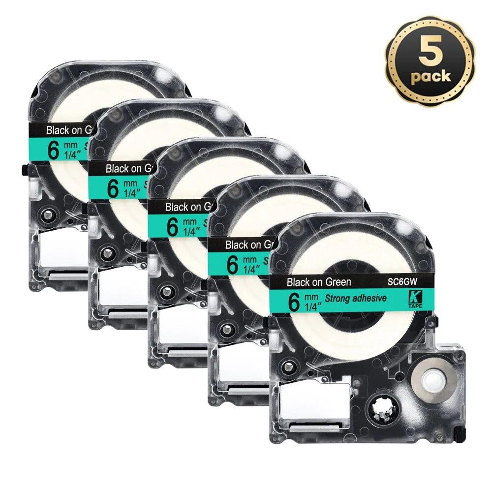 5 Packungen 6 mm mehrfarbige Etiketten, kompatibles Epson-Etikettenband SS6KW LC-2WBN9 SC6YW SC6BW SC6RW für Kingjim Epson-Drucker LW300 LW400