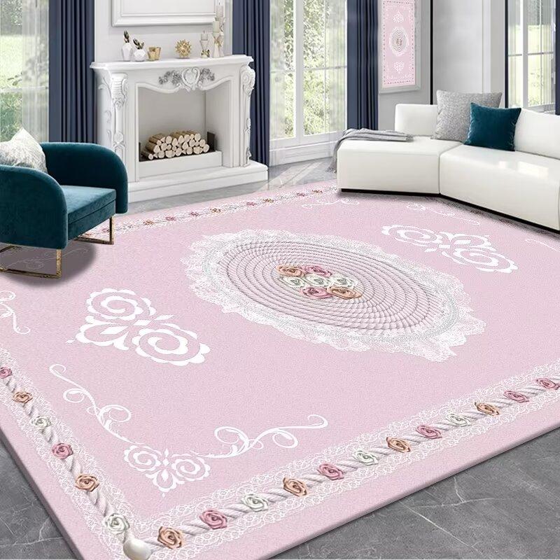 Tappeto Antiscivolo di Alta Gamma per Soggiorno Europeo Rosa Morbido Decorazione per la Casa Tappeto per Comodino in Camera da Letto Facile da Pulire Tappetino per Pavimento del Bagno Morbido