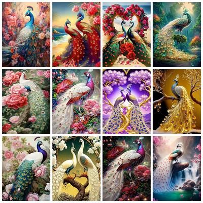 Full Round Diamond Painting Kit Peacock Flower Home Decor Embroidery Mosaic Animal Wall Art