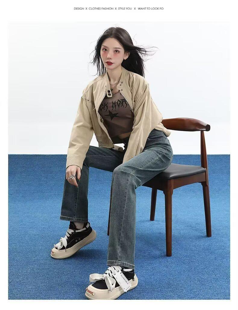 

Женские джинсы с высокой посадкой, облегающего кроя, стрейч, узкие к низу - 2025 Осень/Зима Новый стиль брюки-сигареты L сине серый