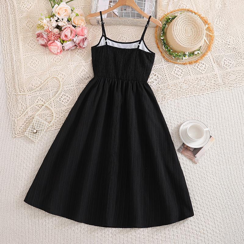 Children's Fashionable Black Dress for Spring and Summer, Elegant Halter Dress for Girls