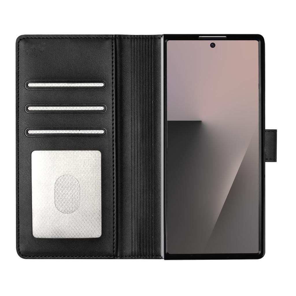 For Samsung Galaxy Z Fold7 5G Wallet Case RFID Blocking Calf Texture Leather Stand Phone Cover with Strap