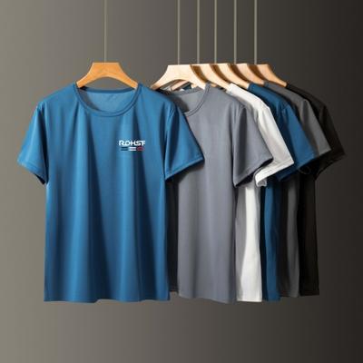 Yousheng Summer Men Top Ice Silk ad asciugatura rapida, maniche corte, girocollo, tinta unita, sottile, traspirante, elastico, casual, sportivo, quotidiano