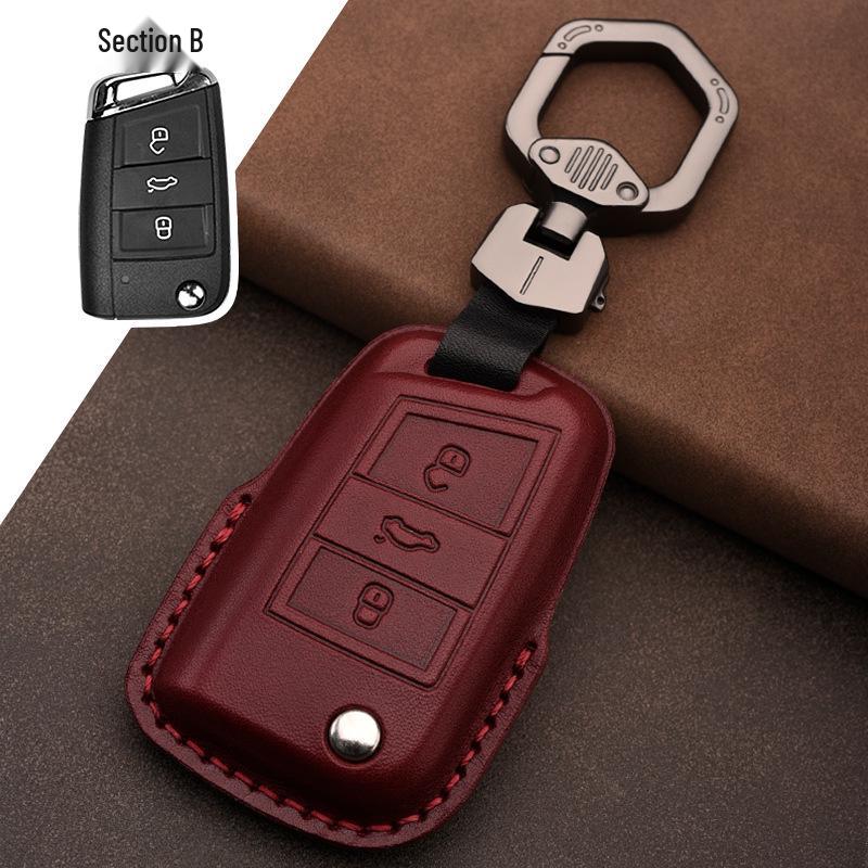 Genuine Leather Car Key Cover for Volkswagen: Fits T-Roc, Teramont, Tiguan, CC, Bora, Golf 7, Golf 6, Lamando.