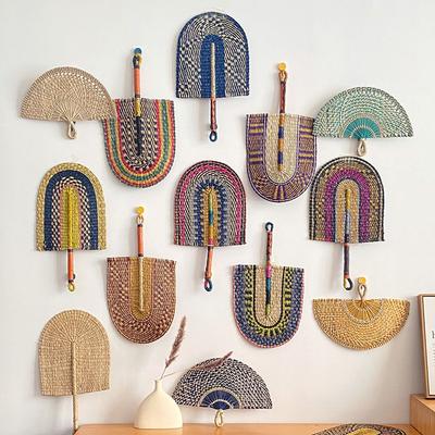 Summer Handheld Woven Straw Fan Handwoven Grass Fan Handmade Cooling Fan Nordic Hanging Wall Decorations For Home Bedroom Decor