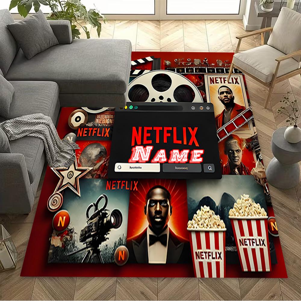 Netflix Movie Night Customize Your Name Floor Rug Office Rug Suitable for Dormitory Living Rooms Balcony Playrooms Anti-slip Rug Decorate Offices