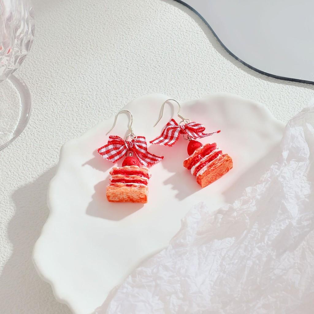 Strawberry Cake Earrings Adorable Girls Sweet Bow Design Non Pierced Ear Clips