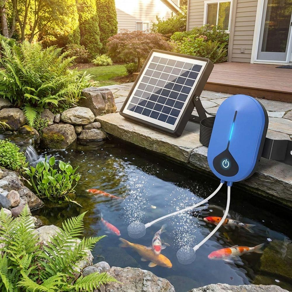 with Air Hose Bubble Stone Solar Powered Oxygen Pump Fishing Oxygen Pump  Small Pond Landscape