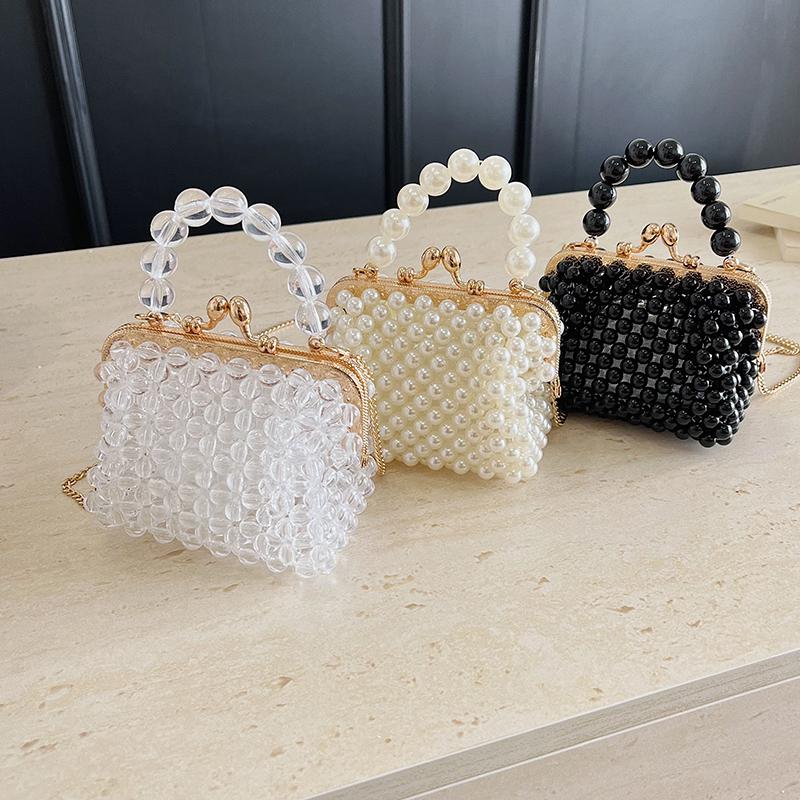 Luxury Clear Crystal Beaded Evening Clutch Handmade Transparent Beaded Mini Top-Handle Crossbody Bag for Wedding Party