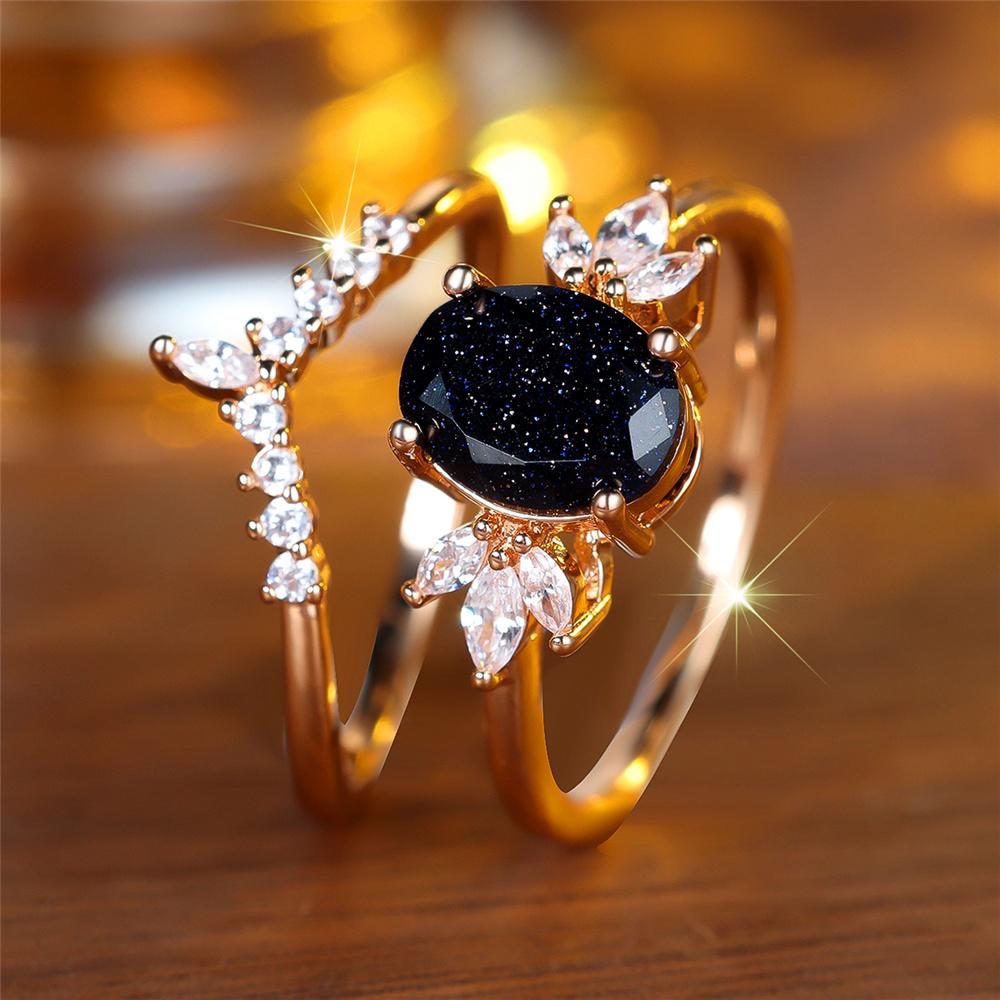 Luxury Female Zircon Stone Engagement Ring Set Vintage Gold Color Bridal Wedding Bands Party Jewelry For Women