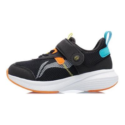 Li Ning Soft 2.0 Velcro Fashion Shock Absorbing Non-Slip Wear-Resistant Breathable Low-Top Running Shoes Kids Sneaker Black YKNR092-1