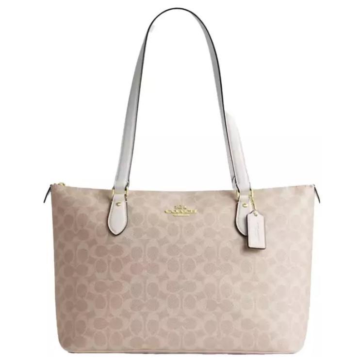Coach Gallery Tote Signature Canvas Light Khaki White Daily Commute CW381-IMXDM Basic Set (Bag+Dust Bag)