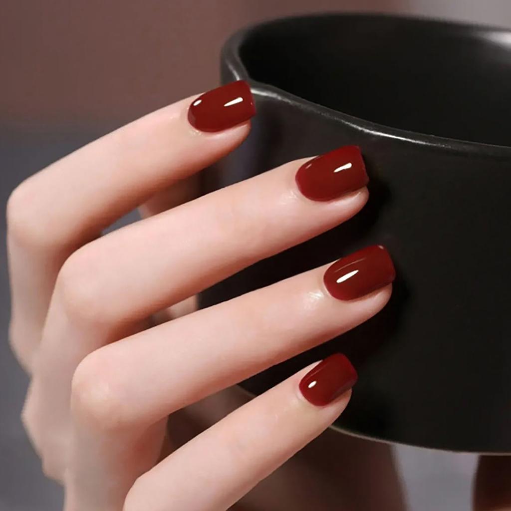 24 Pcs Black Almond Press On Nails Medium Length Solid Full Cover Fake Nails Simple Artificial Nail Extensions For Women