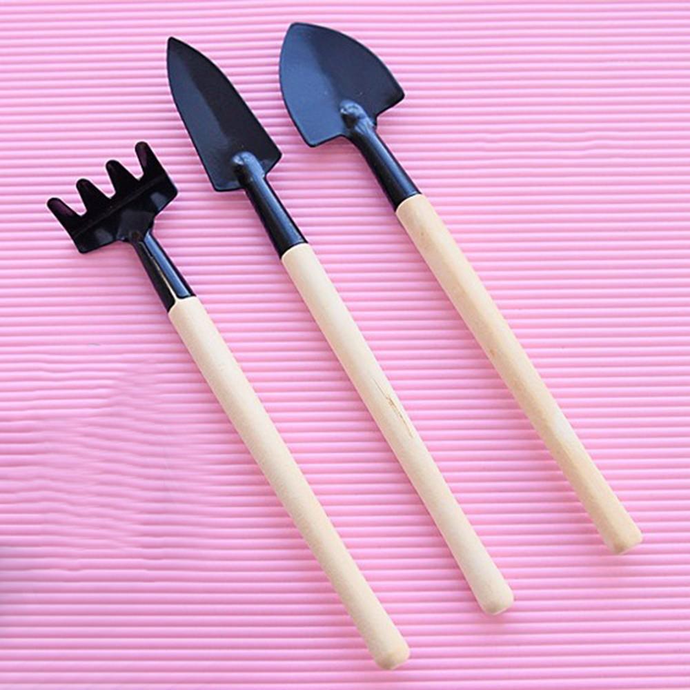 3pcs Gardening Tools Plant Shovel Rake Wood Handle Head Kids Iron+Wood