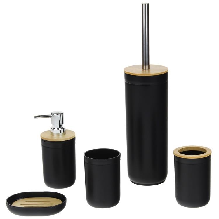 Bathroom Set Toilet Brush Dispenser Set of 5 Black Elements
