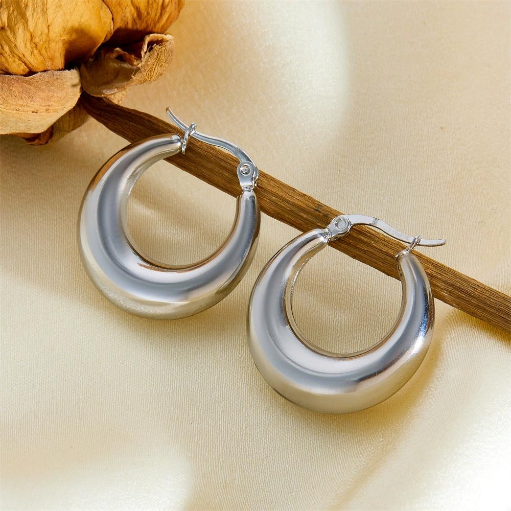 Htpwe Statement Circle Hoop Earrings Zircon for Women Girls Trendy Metal Texture 18 K Golden Ear Studs Accessories