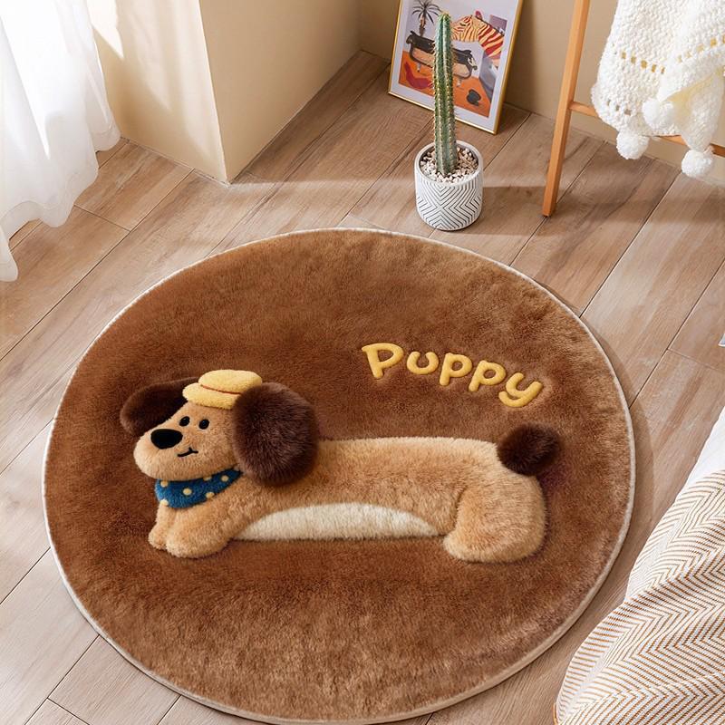3D Fluffy Cartoon Round Carpet - Thickened, Non-Slip, Easy-to-Clean Imitation Cashmere Rug for Bedroom & Living Room