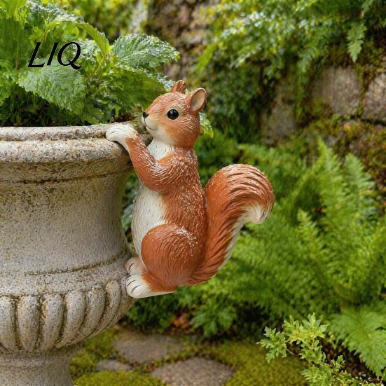 Skurriler Gartenkunst-Pflanzgefäß-Kletterer Eichhörnchen-Statue, Niedliche lebensechte Skulptur, Harz-Dekorativer Balkon-Akzent Klein-Tierfigur für den Rand von Blumentöpfen