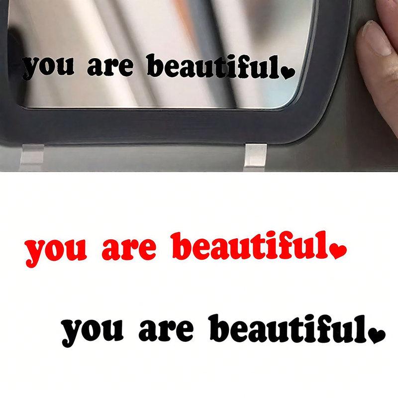 1pc Car Makeup Mirror you are beautiful Styling Interior Sticker Rear View Mirror Creative Decoration Decal Auto Accessories