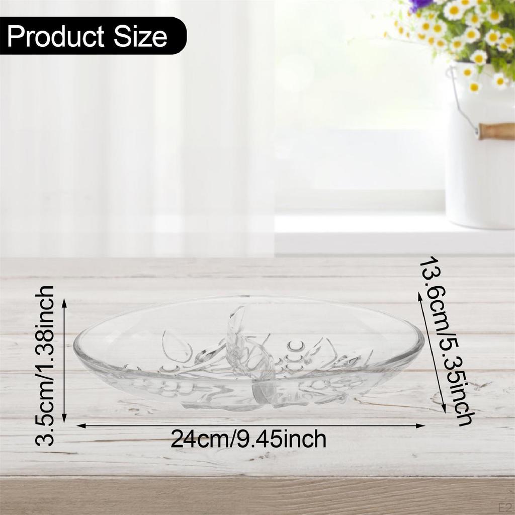 Divided Serving Tray Clear Platter Dinnerware with 2 Compartments Fruit Bowl for Candy Dried