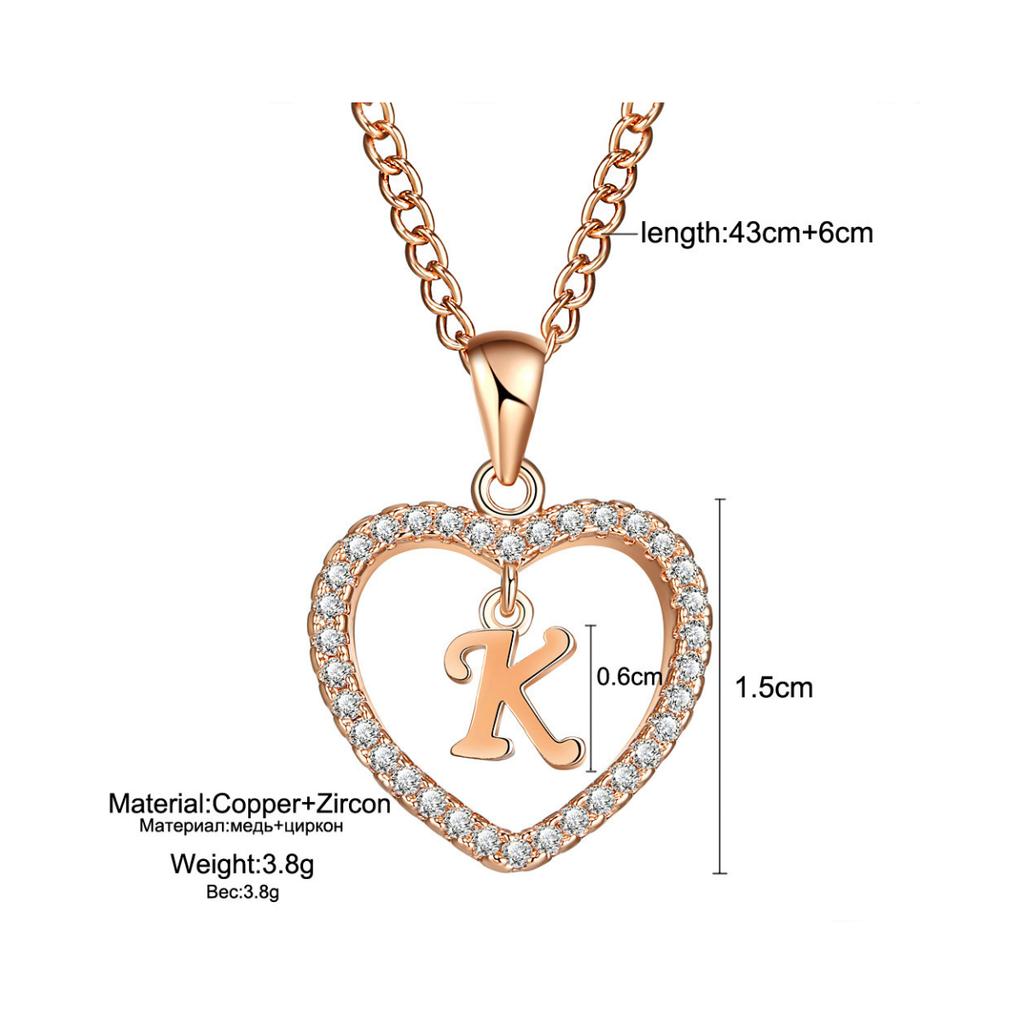 Customizable Love Pendant Necklace with Zircon 26 Letter Initial Jewelry for Men And Women